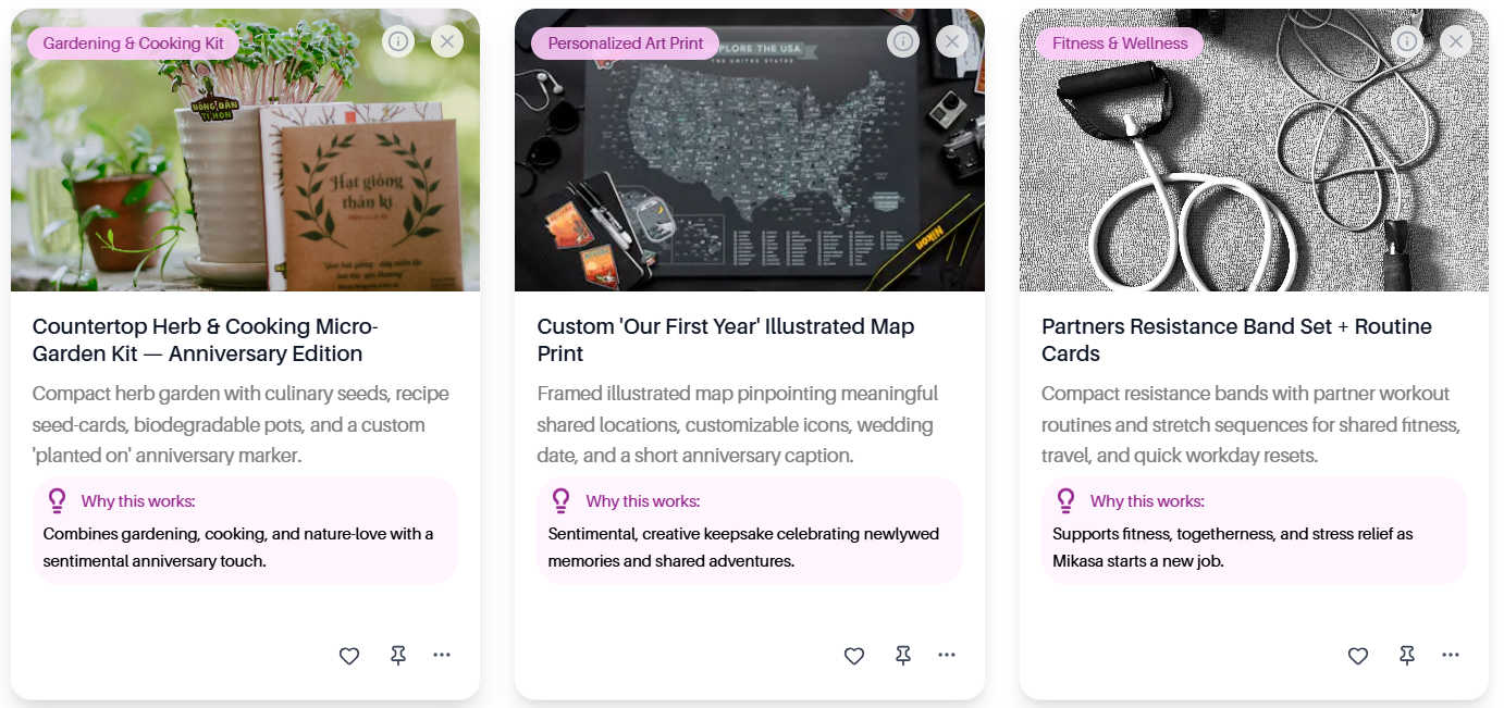 Gift Ideas interface